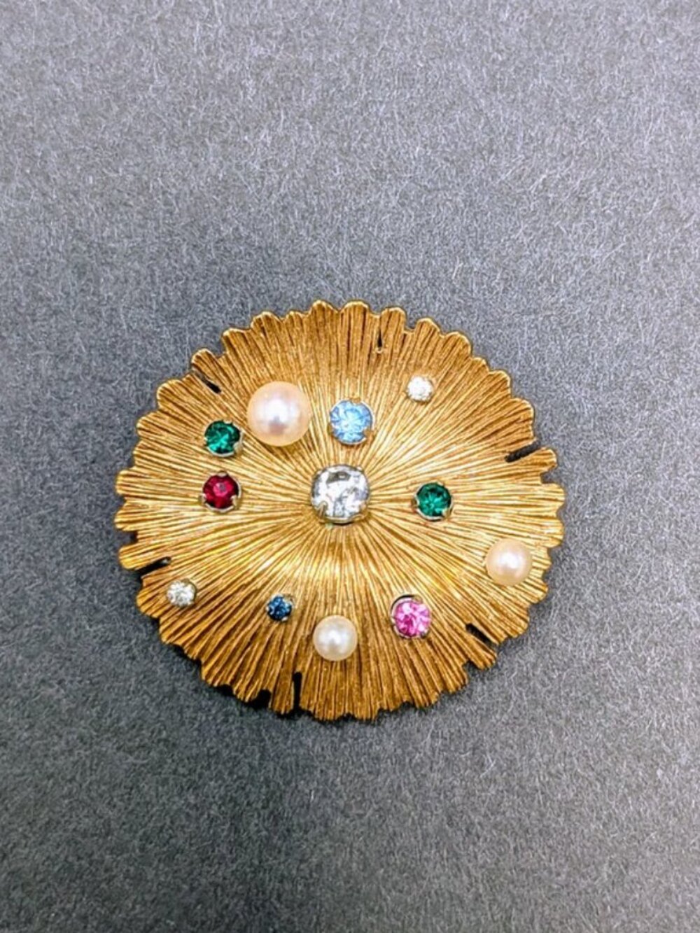 Vintage Krementz MCM Atomic Starburst Brooch Multicolor Rhinestone Pearl
